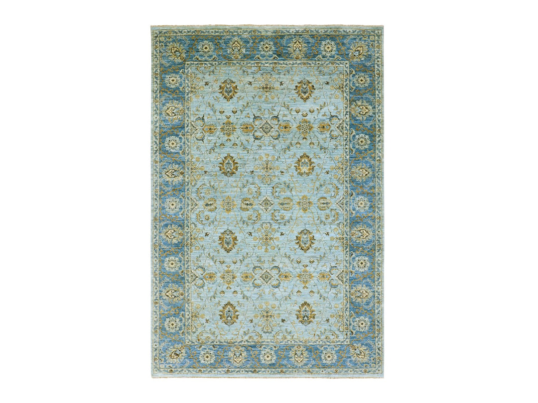 6'1" x 9'3" New Hand Knotted Blue Wool Rectangle Oriental Rug - MOA10276045