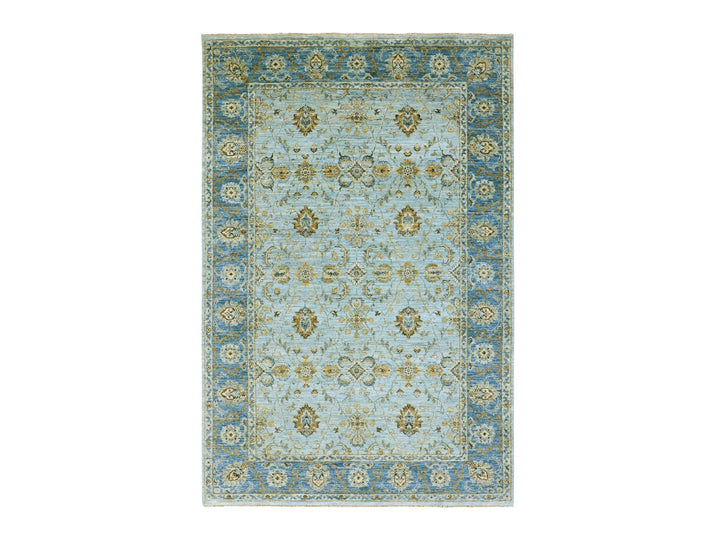 6'1" x 9'3" New Hand Knotted Blue Wool Rectangle Oriental Rug - MOA10276045