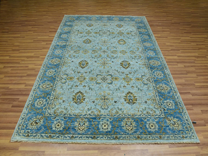 6'1" x 9'3" New Hand Knotted Blue Wool Rectangle Oriental Rug - MOA10276045