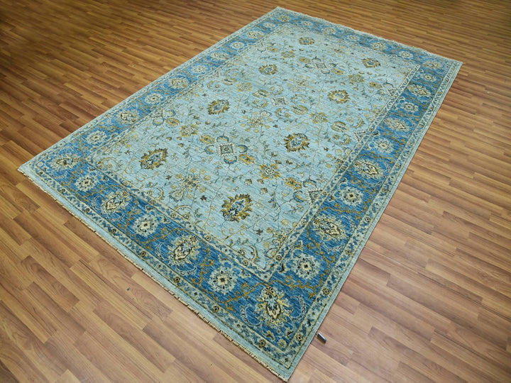 6'1" x 9'3" New Hand Knotted Blue Wool Rectangle Oriental Rug - MOA10276045