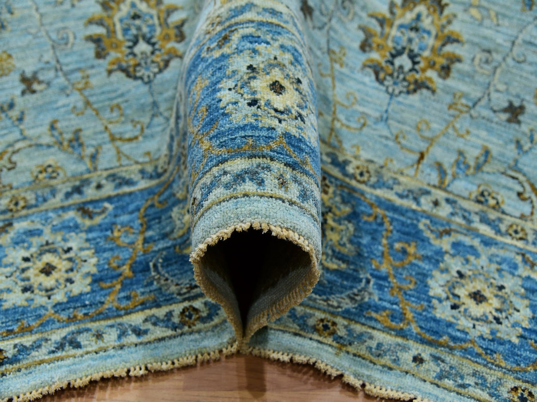 6'1" x 9'3" New Hand Knotted Blue Wool Rectangle Oriental Rug - MOA10276045