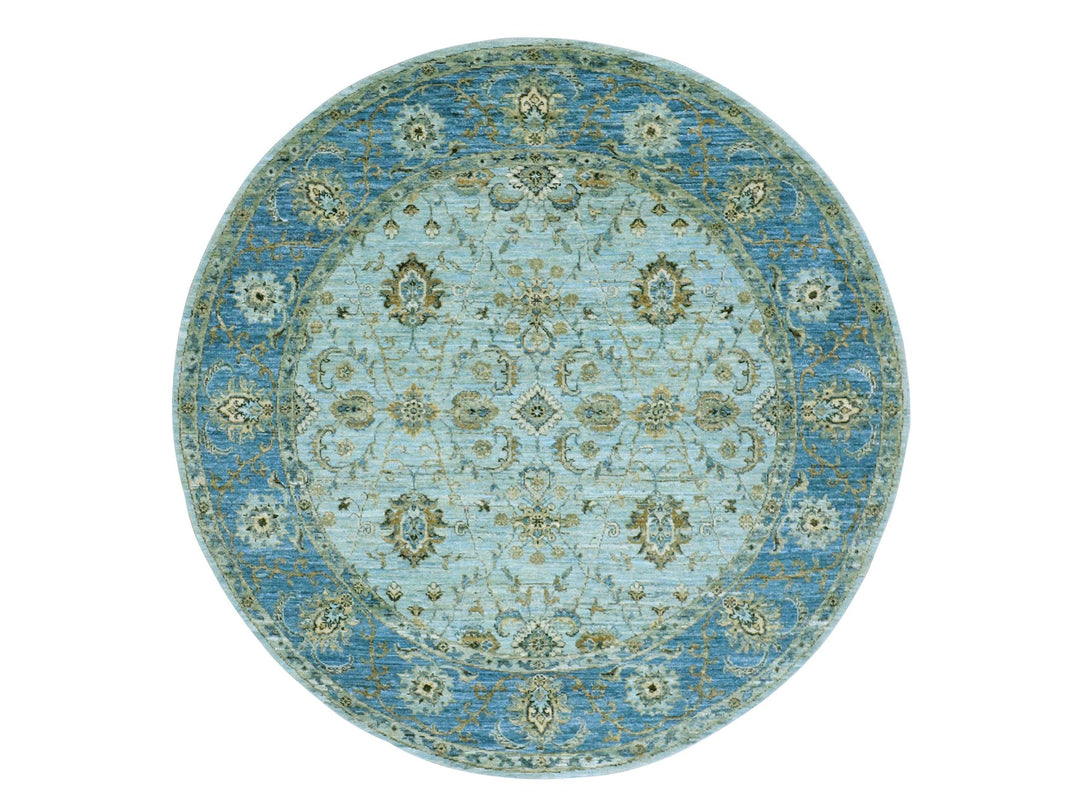 6'0" x 6'0" New Hand Knotted Blue Wool Round Oriental Rug - MOA10276046