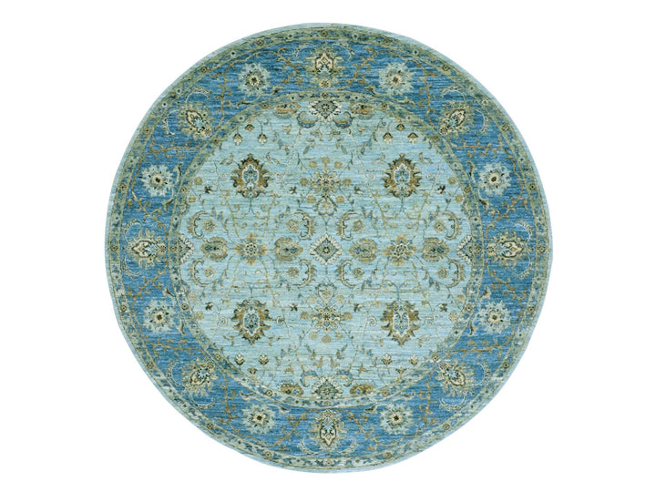 6'0" x 6'0" New Hand Knotted Blue Wool Round Oriental Rug - MOA10276046