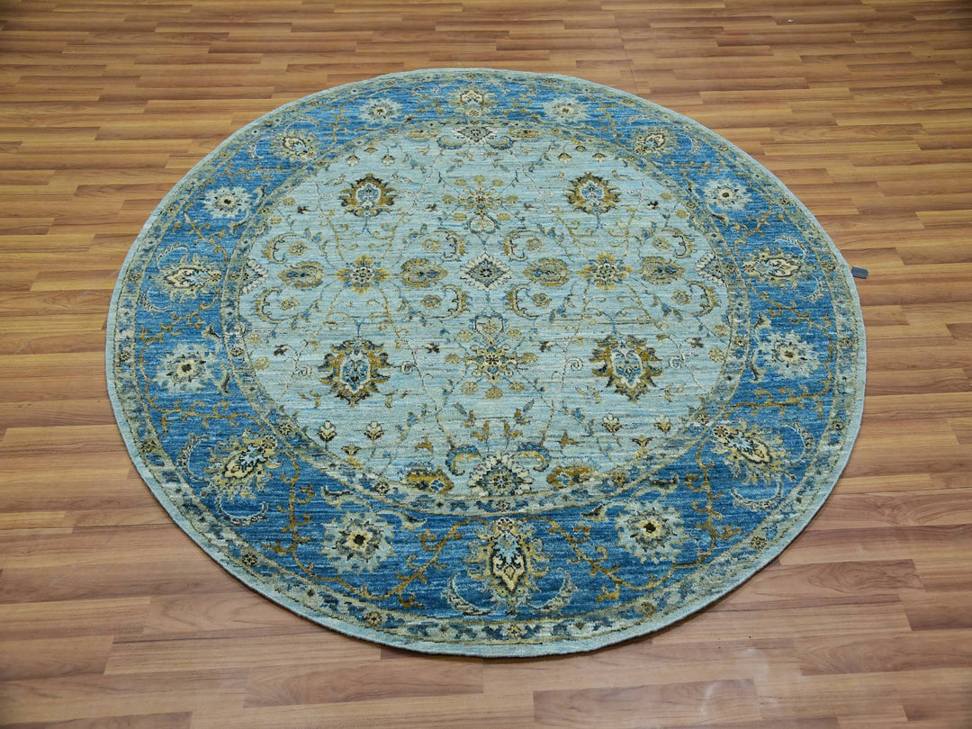 6'0" x 6'0" New Hand Knotted Blue Wool Round Oriental Rug - MOA10276046
