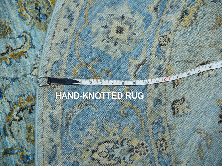 6'0" x 6'0" New Hand Knotted Blue Wool Round Oriental Rug - MOA10276046