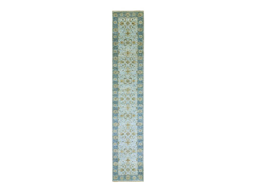 2'6" x 14'0" New Hand Knotted Blue Wool Runner Oriental Rug - MOA10276050