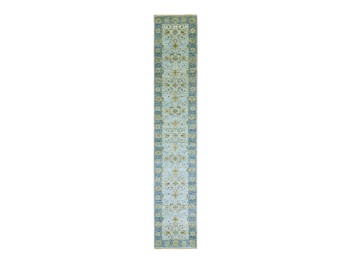2'6" x 14'0" New Hand Knotted Blue Wool Runner Oriental Rug - MOA10276050