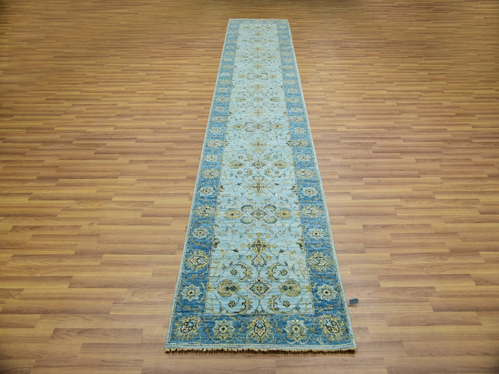2'6" x 14'0" New Hand Knotted Blue Wool Runner Oriental Rug - MOA10276050