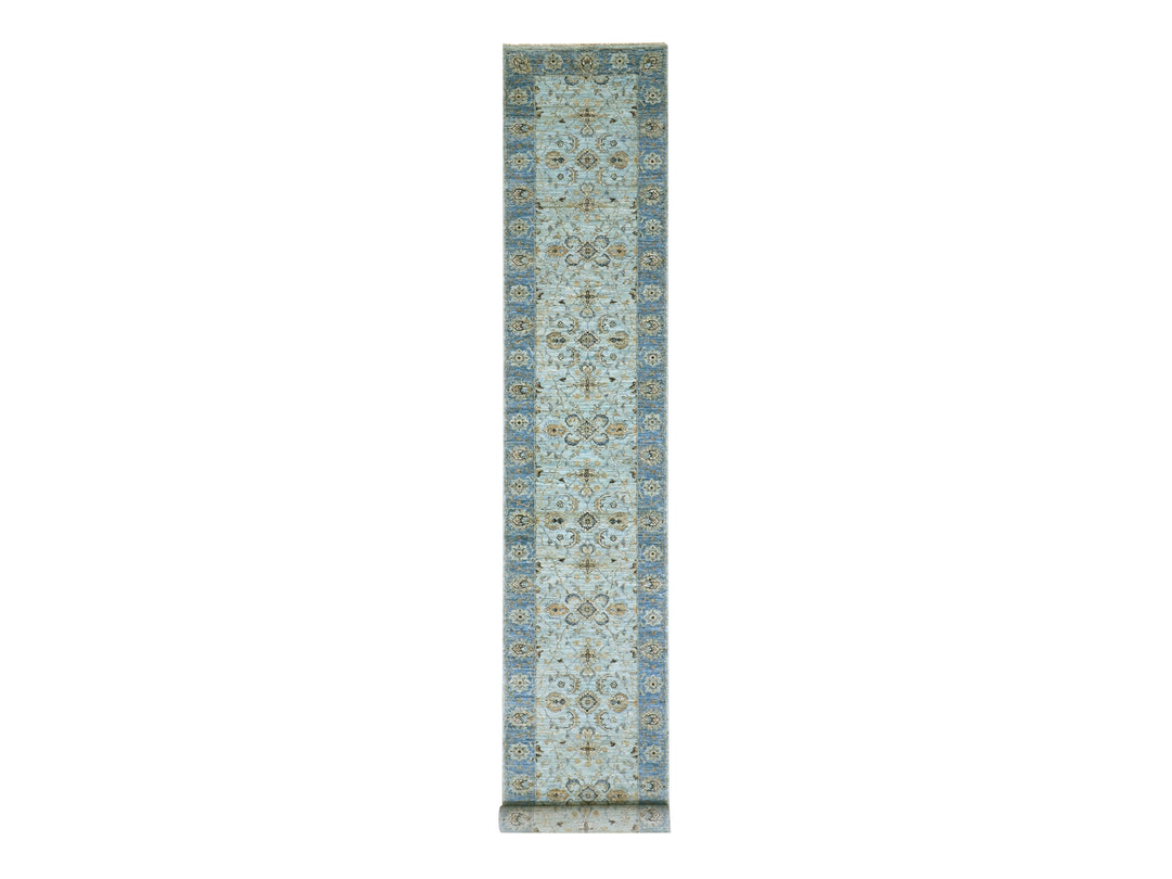 2'9" x 16'1" New Hand Knotted Blue Wool Runner Oriental Rug - MOA10276051