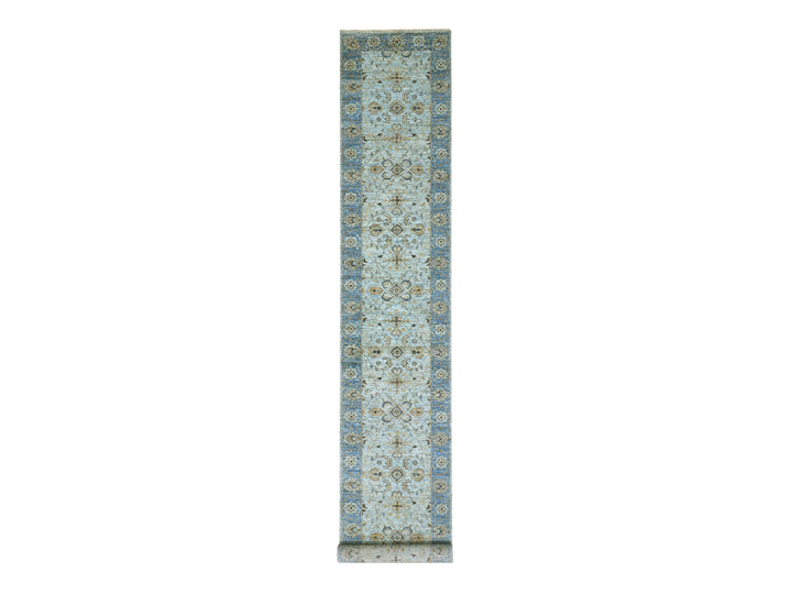 2'9" x 16'1" New Hand Knotted Blue Wool Runner Oriental Rug - MOA10276051