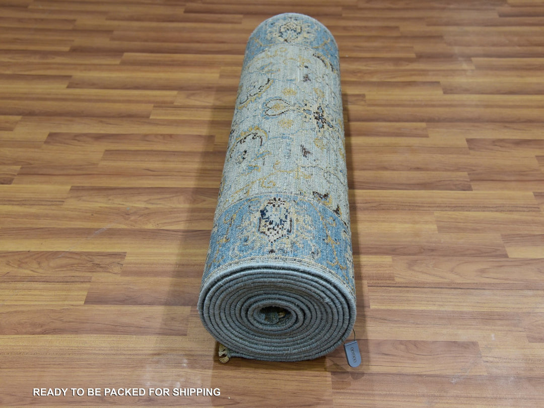 2'9" x 16'1" New Hand Knotted Blue Wool Runner Oriental Rug - MOA10276051