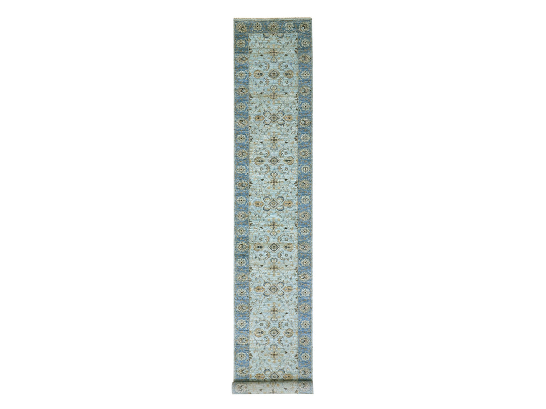2'8" x 21'11" New Hand Knotted Blue Wool Runner Oriental Rug - MOA10276052