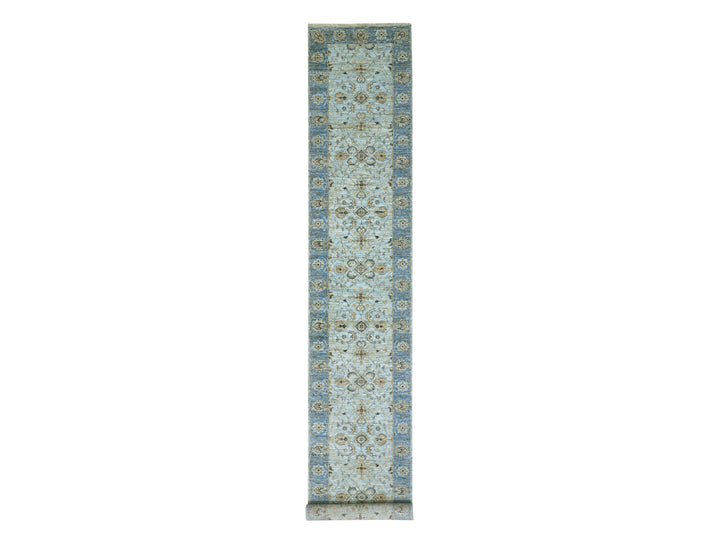 2'8" x 21'11" New Hand Knotted Blue Wool Runner Oriental Rug - MOA10276052