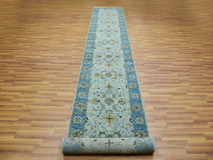 2'8" x 21'11" New Hand Knotted Blue Wool Runner Oriental Rug - MOA10276052