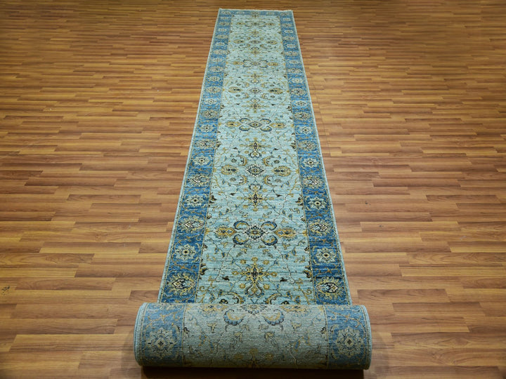 2'8" x 24'1" New Hand Knotted Blue Wool Runner Oriental Rug - MOA10276053