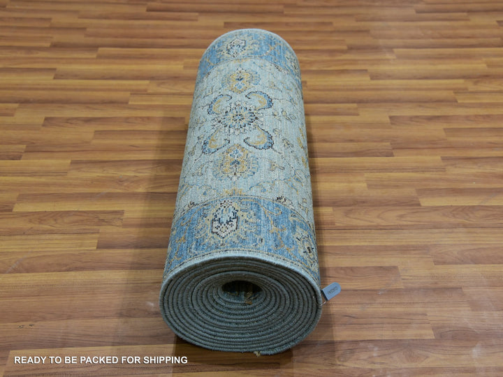 2'8" x 24'1" New Hand Knotted Blue Wool Runner Oriental Rug - MOA10276053