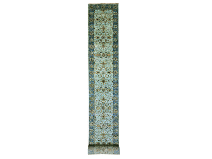 2'8" x 29'10" New Hand Knotted Blue Wool Runner Oriental Rug - MOA10276054