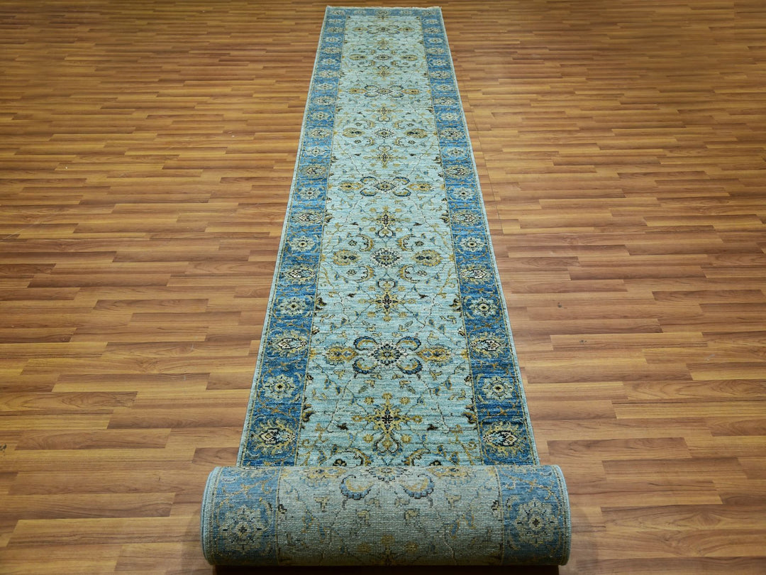 2'8" x 29'10" New Hand Knotted Blue Wool Runner Oriental Rug - MOA10276054