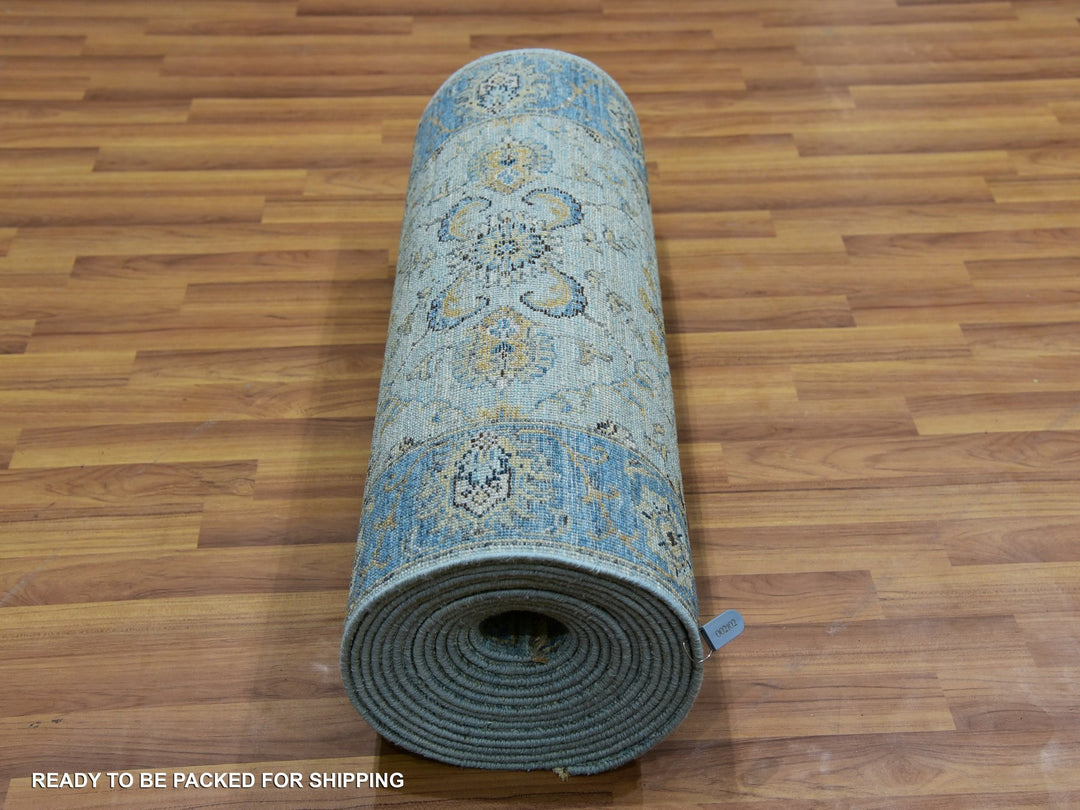 2'8" x 29'10" New Hand Knotted Blue Wool Runner Oriental Rug - MOA10276054