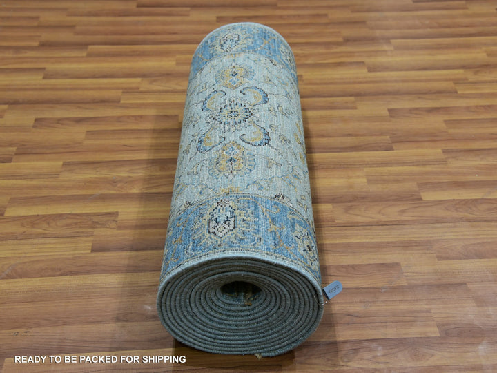 2'8" x 29'10" New Hand Knotted Blue Wool Runner Oriental Rug - MOA10276054