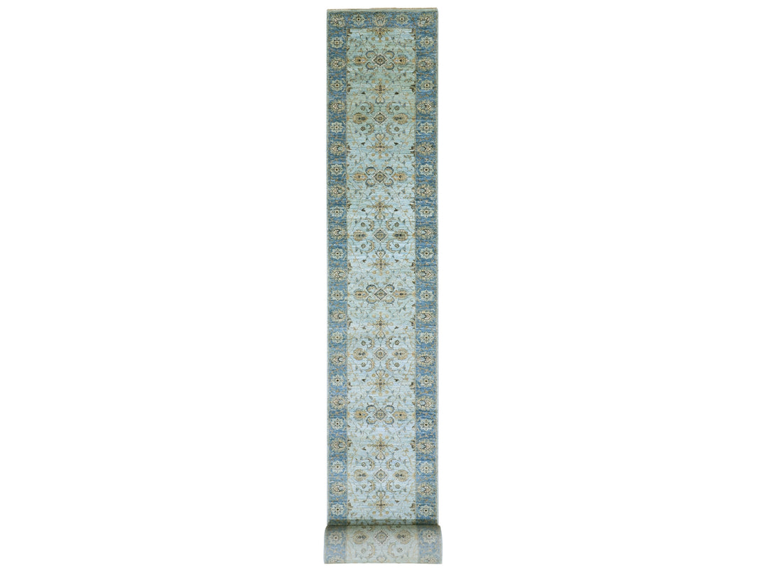 2'7" x 25'10" New Hand Knotted Blue Wool Runner Oriental Rug - MOA10276055
