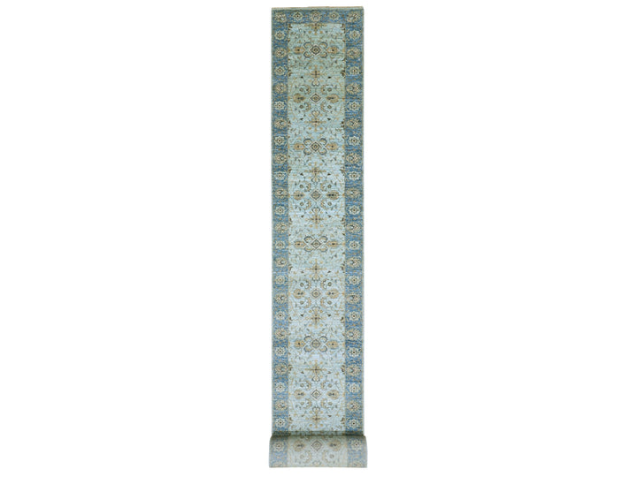2'7" x 25'10" New Hand Knotted Blue Wool Runner Oriental Rug - MOA10276055