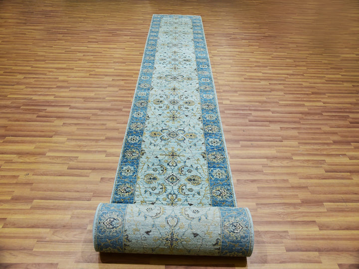 2'7" x 25'10" New Hand Knotted Blue Wool Runner Oriental Rug - MOA10276055