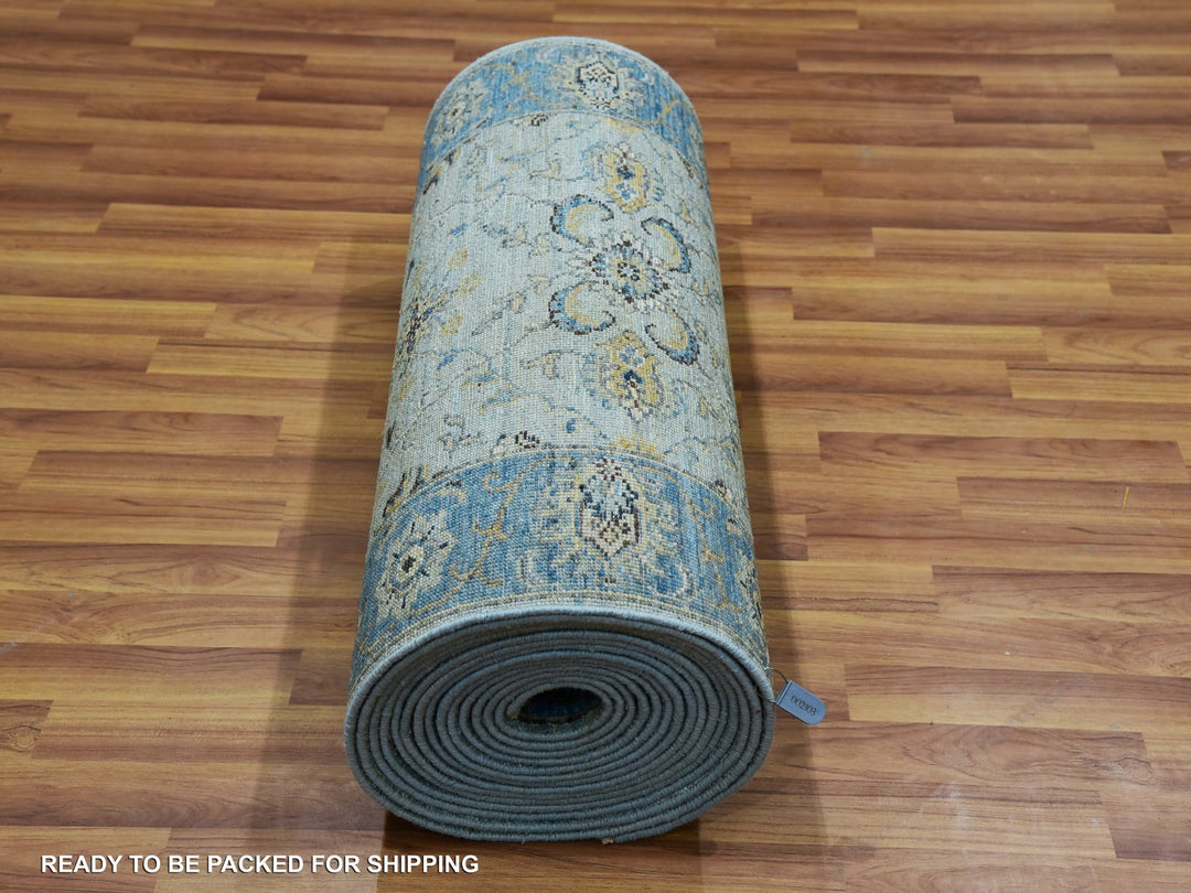2'7" x 25'10" New Hand Knotted Blue Wool Runner Oriental Rug - MOA10276055