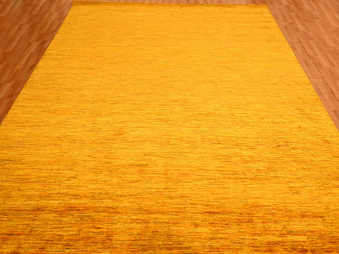 8'11" x 11'10" New Hand Knotted Yellow Sari Silk Rectangle Oriental Rug - MOA10276068