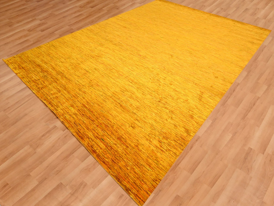 8'11" x 11'10" New Hand Knotted Yellow Sari Silk Rectangle Oriental Rug - MOA10276068