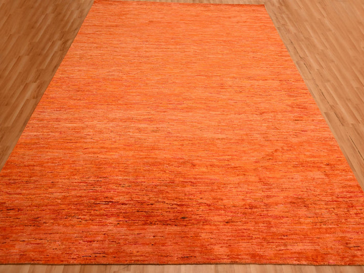 9'0" x 12'0" New Hand Knotted Orange Sari Silk Rectangle Oriental Rug - MOA10276069
