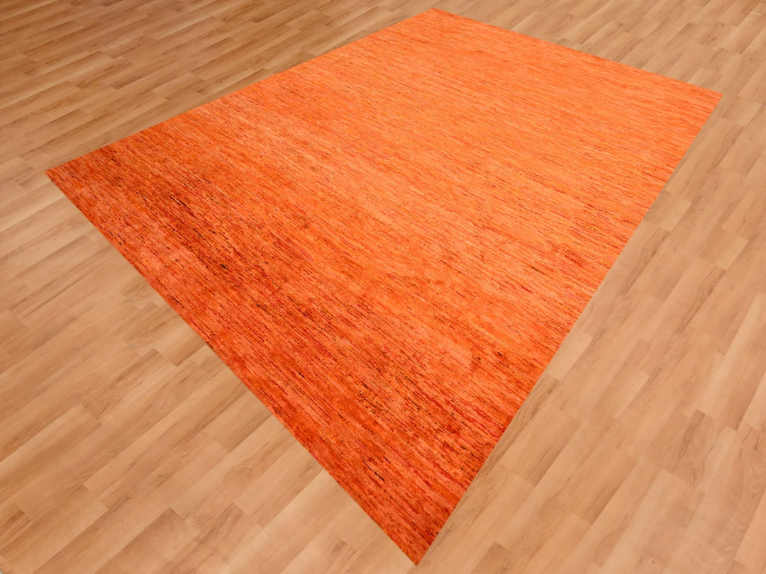 9'0" x 12'0" New Hand Knotted Orange Sari Silk Rectangle Oriental Rug - MOA10276069