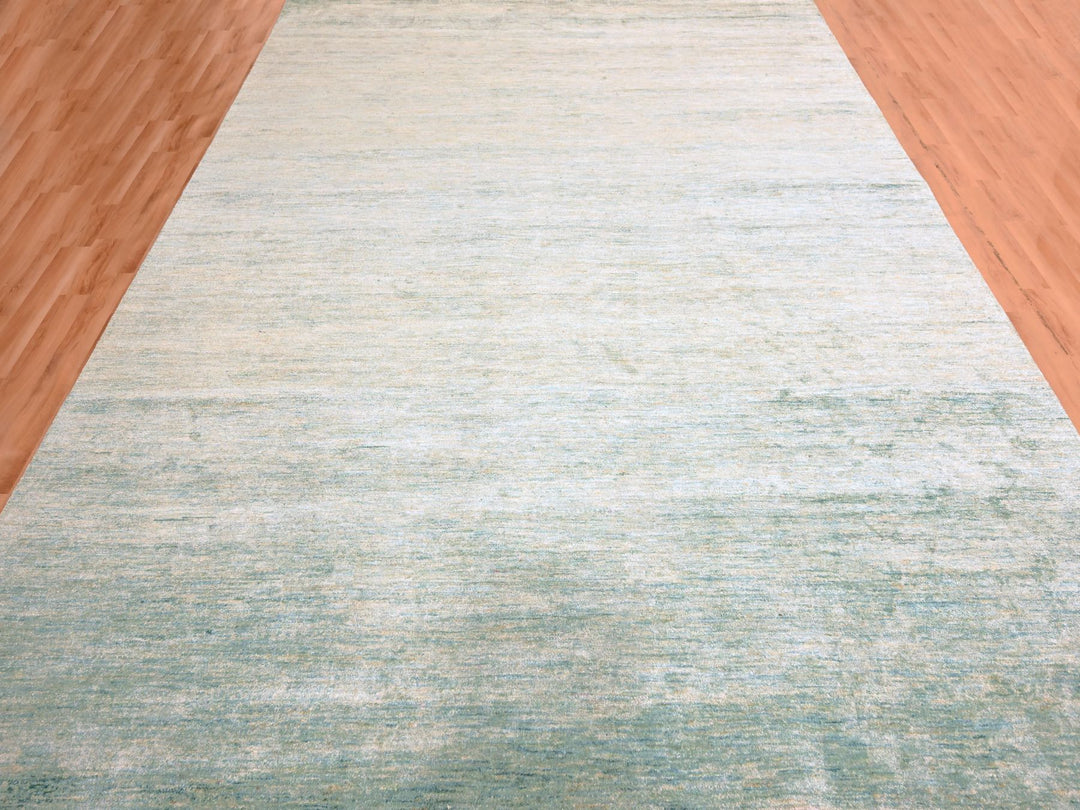 9'0" x 12'3" New Hand Knotted Green Sari Silk Rectangle Oriental Rug - MOA10276070