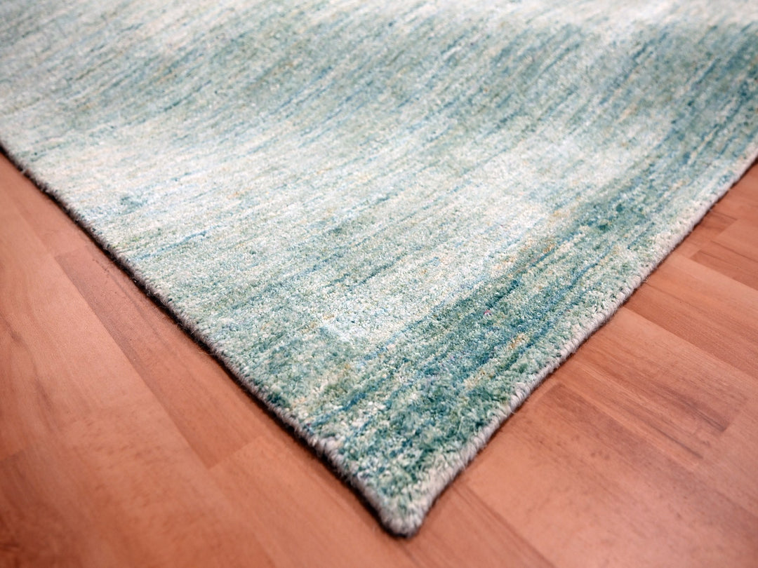 9'0" x 12'3" New Hand Knotted Green Sari Silk Rectangle Oriental Rug - MOA10276070