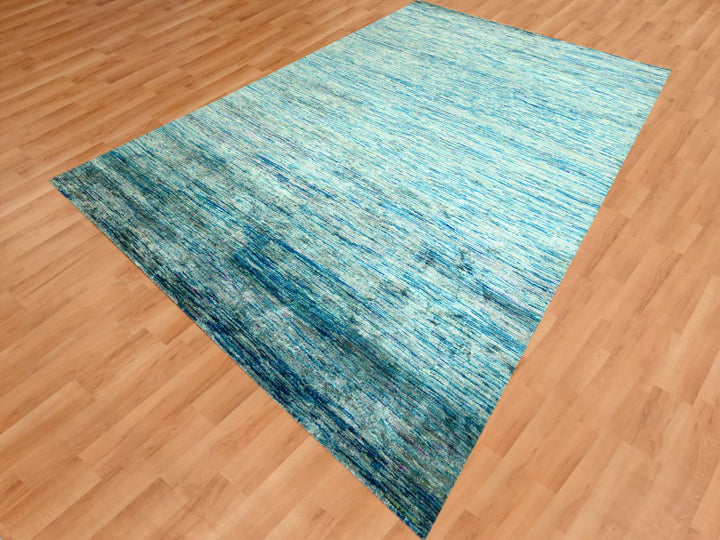 8'7" x 12'2" New Hand Knotted Blue Sari Silk Rectangle Oriental Rug - MOA10276074