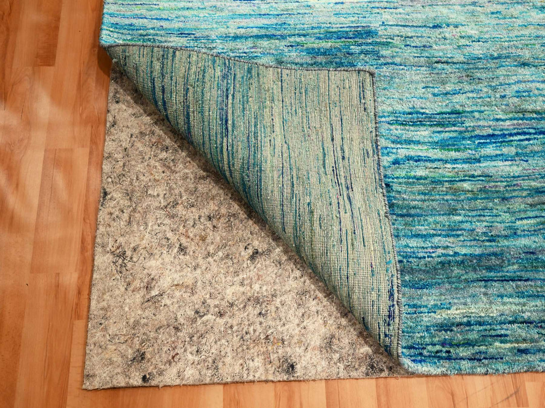8'7" x 12'2" New Hand Knotted Blue Sari Silk Rectangle Oriental Rug - MOA10276074