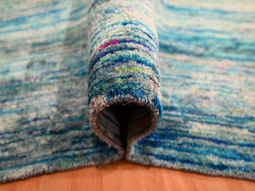 8'7" x 12'2" New Hand Knotted Blue Sari Silk Rectangle Oriental Rug - MOA10276074