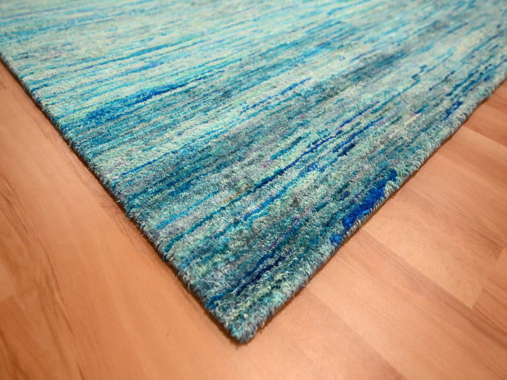 8'7" x 12'2" New Hand Knotted Blue Sari Silk Rectangle Oriental Rug - MOA10276074