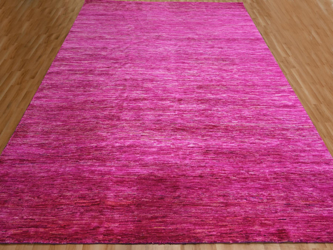 8'11" x 12'3" New Hand Knotted Pink Sari Silk Rectangle Oriental Rug - MOA10276075