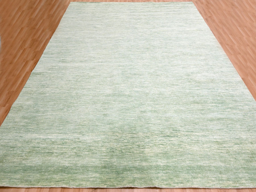 9'4" x 12'4" New Hand Knotted Green Wool Rectangle Oriental Rug - MOA10276080