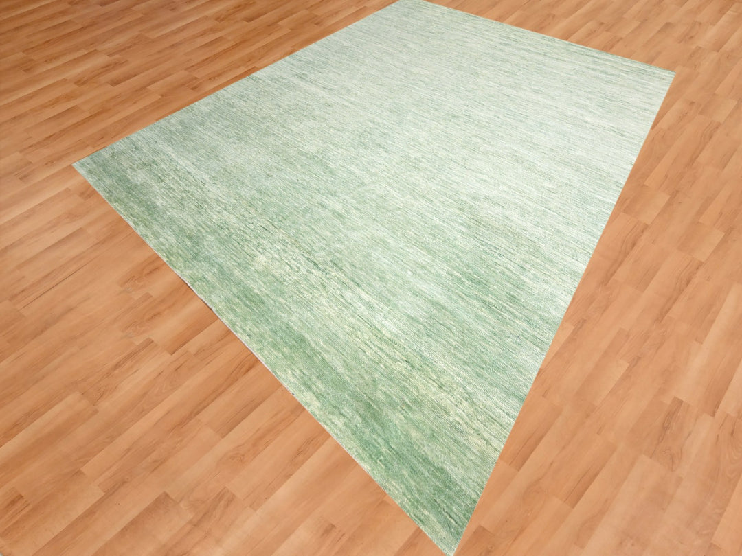 9'4" x 12'4" New Hand Knotted Green Wool Rectangle Oriental Rug - MOA10276080