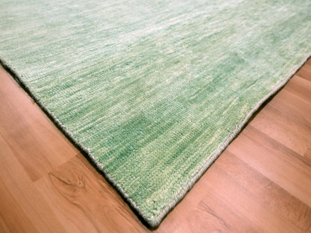 9'4" x 12'4" New Hand Knotted Green Wool Rectangle Oriental Rug - MOA10276080