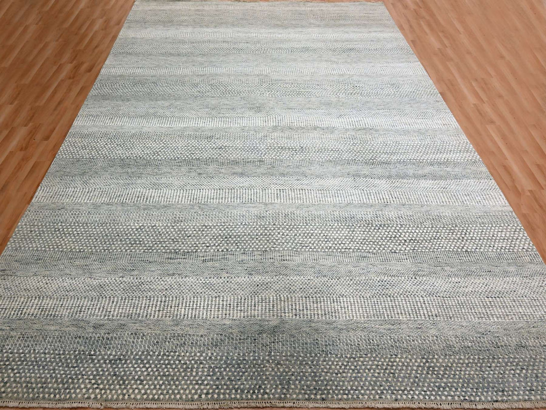8'9" x 12'3" New Hand Knotted Grey Wool & Silk Rectangle Oriental Rug - MOA10276083