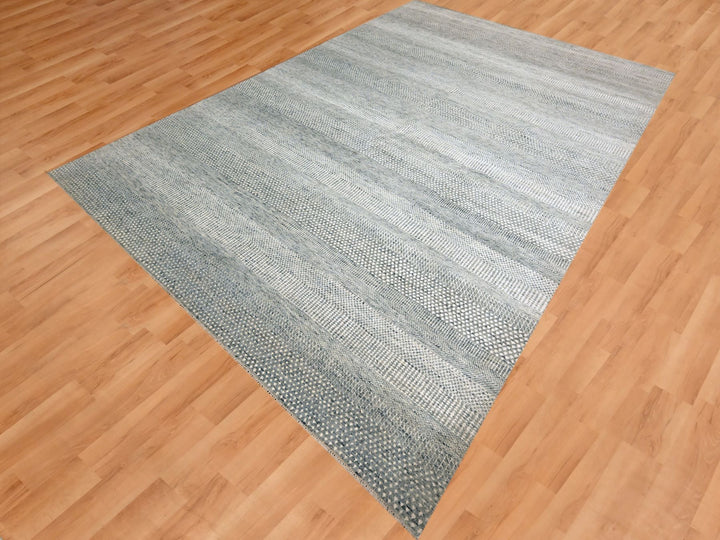 8'9" x 12'3" New Hand Knotted Grey Wool & Silk Rectangle Oriental Rug - MOA10276083