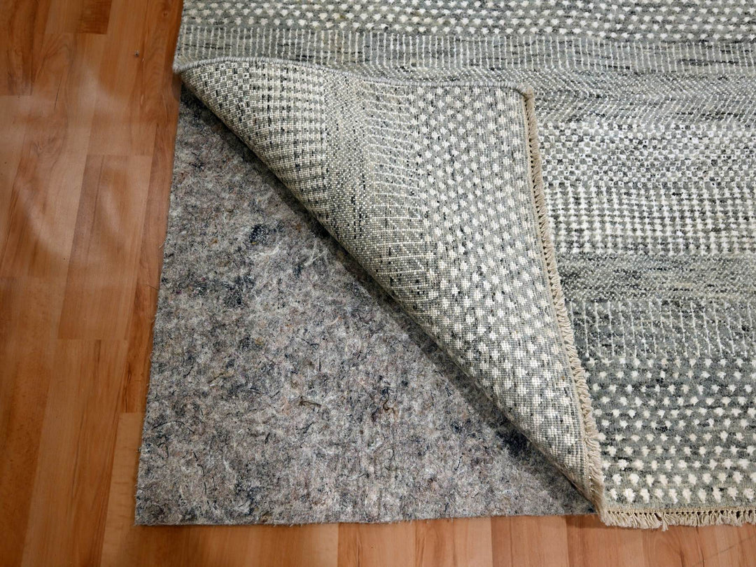 8'9" x 12'3" New Hand Knotted Grey Wool & Silk Rectangle Oriental Rug - MOA10276083