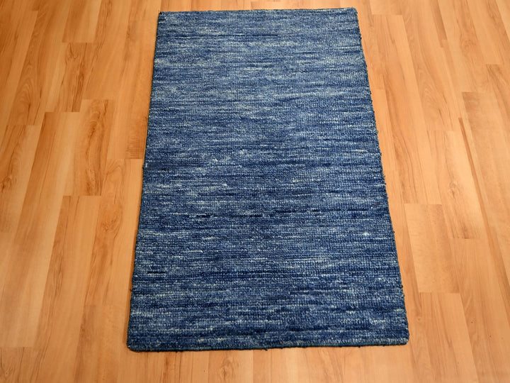 2'0" x 3'0" New Hand Knotted Blue Wool Rectangle Oriental Rug - MOA10276096
