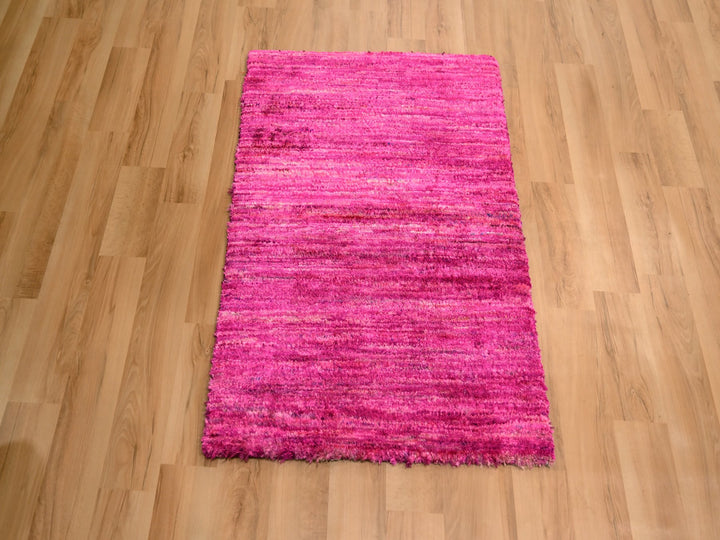 2'0" x 3'0" New Hand Knotted Pink Sari Silk Rectangle Oriental Rug - MOA10276098