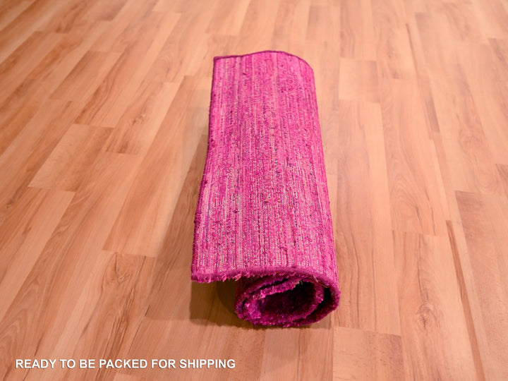 2'0" x 3'0" New Hand Knotted Pink Sari Silk Rectangle Oriental Rug - MOA10276098