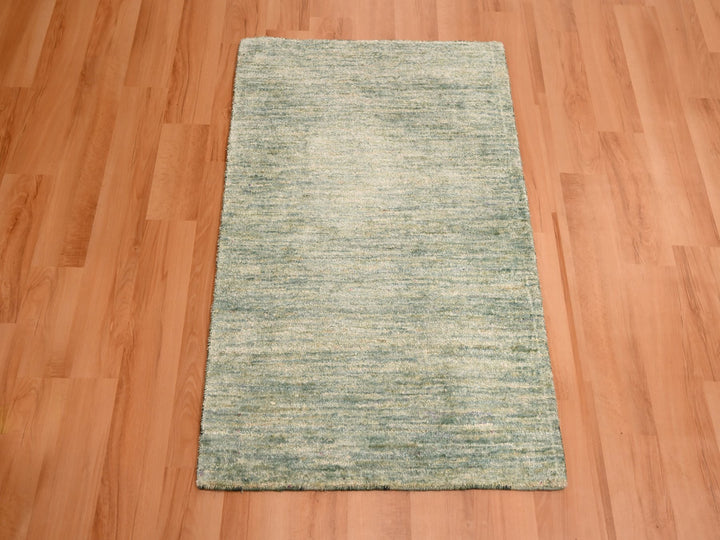 2'0" x 3'0" New Hand Knotted Green Sari Silk Rectangle Oriental Rug - MOA10276099