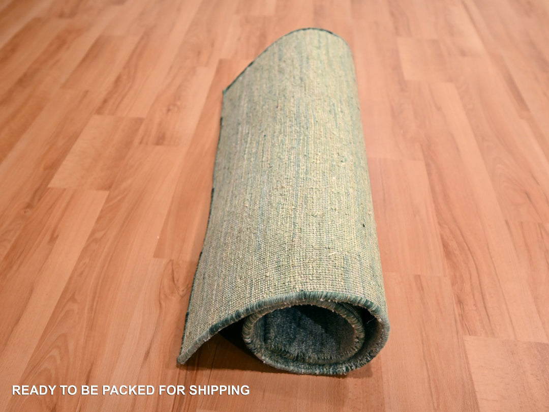 2'0" x 3'0" New Hand Knotted Green Sari Silk Rectangle Oriental Rug - MOA10276099